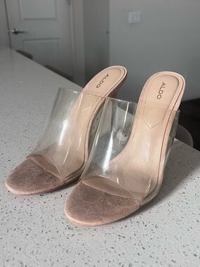 Aldo Clear Strap Blush Slide Heels
